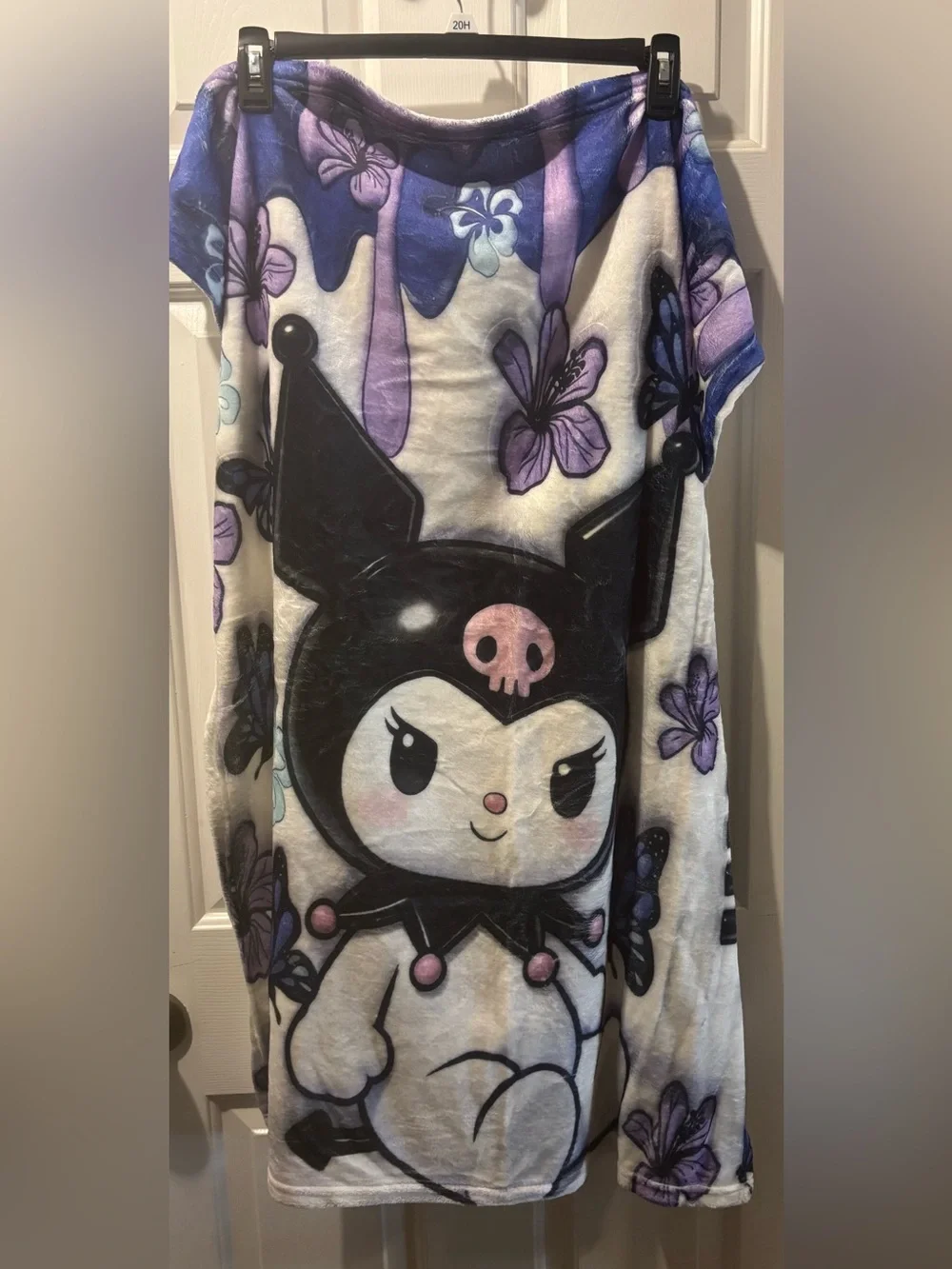Kuromi Plush Throw Blanket in Black, White & Purple